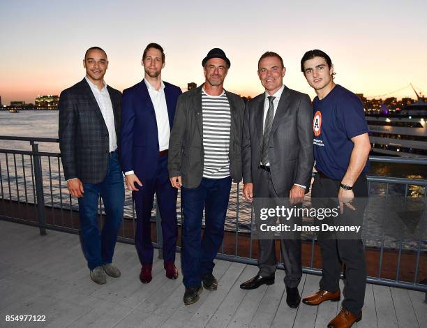 Bryce Salvador, Travis Zajac, Christopher Meloni, Adam Oates and guest attend NextGen AAA Foundation Launch Event at Chelsea Piers Sunset Terrace on...