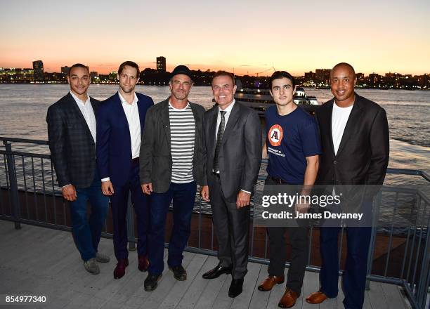 Bryce Salvador, Travis Zajac, Christopher Meloni, Adam Oates, guest and John Starks attend NextGen AAA Foundation Launch Event at Chelsea Piers...