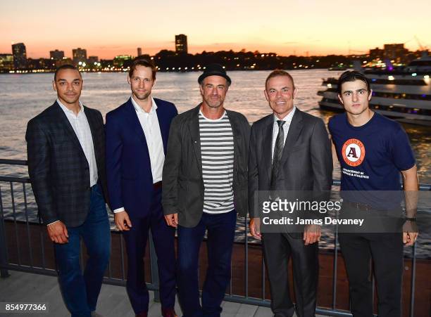 Bryce Salvador, Travis Zajac, Christopher Meloni, Adam Oates and guest attend NextGen AAA Foundation Launch Event at Chelsea Piers Sunset Terrace on...
