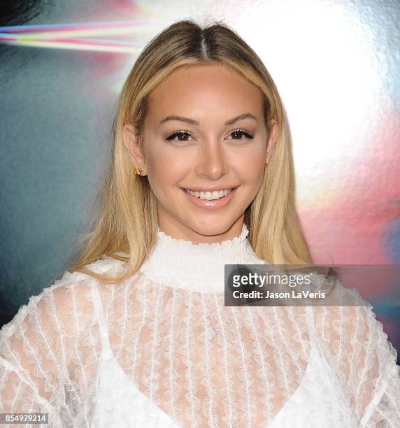 Corinne Olympios attends the premiere of "Flatliners" at The Theatre at Ace Hotel on September 27, 2017 in Los Angeles, California.