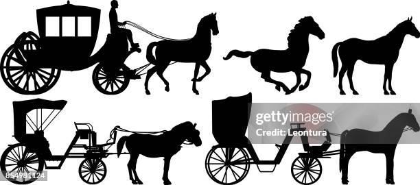 ilustraciones, imágenes clip art, dibujos animados e iconos de stock de caballos y cestas - carruaje