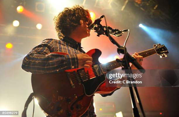 Kyle Falconer lead singer of The View performs on stage at Koko on February 10, 2009 in London.