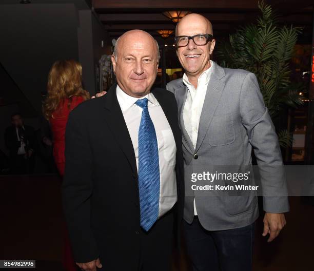 Executive producer Laurence Mark and producer Donald De Line pose at the after party for the premiere of Columbia Pictures' "Flatliners" at Clifton's...