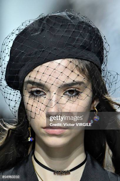 Model walks the runway during the Christian Dior Ready to Wear Spring/Summer 2018 fashion show as part of Paris Fashion Week at Musee Rodin on...