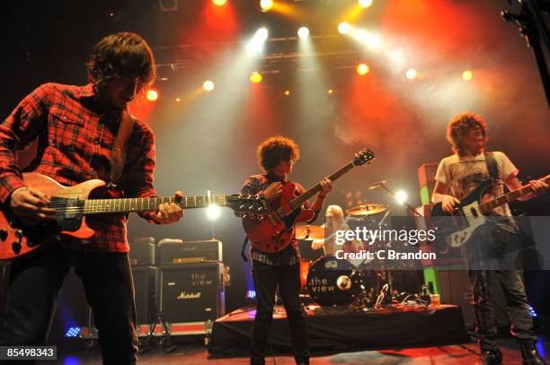 Pete Reilly, Kyle Falconer, Steven Morrison and Kieren Webster of The View perform on stage at Koko on February 10, 2009 in London.