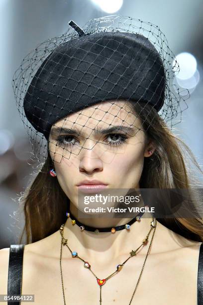 Model walks the runway during the Christian Dior Ready to Wear Spring/Summer 2018 fashion show as part of Paris Fashion Week at Musee Rodin on...