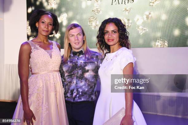 Miss france 2003 Corinne Coman, Christophe Guillarme and Laurence Roustandjee attend the Christophe Guillarme Show as part of the Paris Fashion Week...