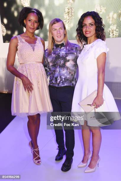 Miss france 2003 Corinne Coman, Christophe Guillarme and TV presenter Laurence Roustandjee attend the Christophe Guillarme Show as part of the Paris...
