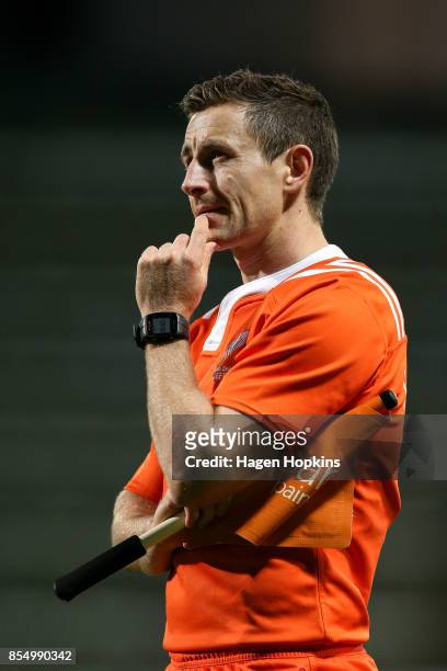 Assistant referee Paul Williams looks on during the round seven Mitre 10 Cup match between Taranaki and Tasman at Yarrow Stadium on September 28,...