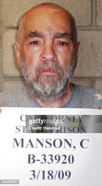 In this handout photo from the California Department of Corrections and Rehabilitation, Charles Manson is seen March 18, 2009 at Corcoran State...
