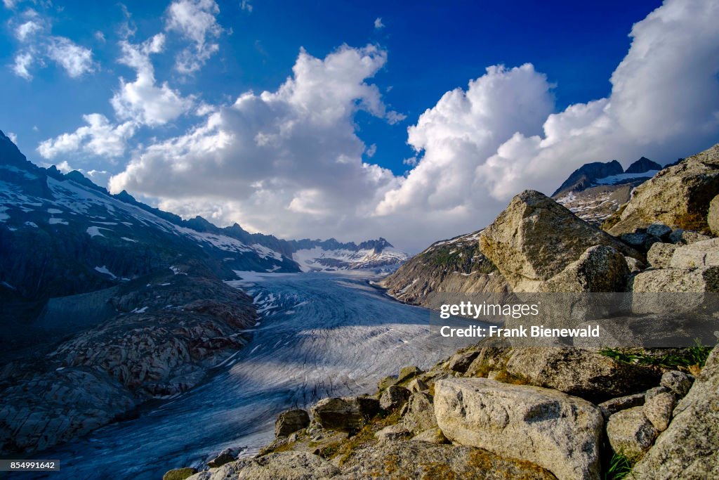 Aerial view on the Rhône Glacier, the largest glacier in...