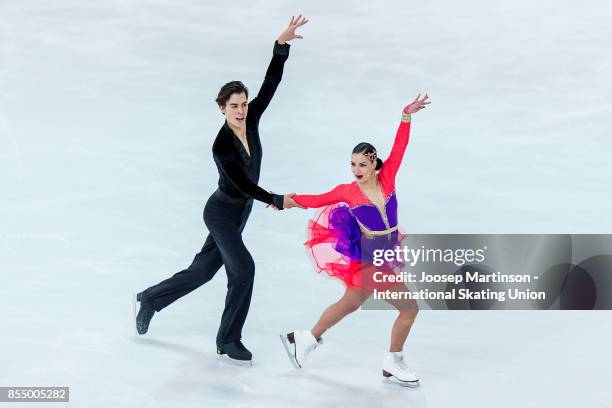 Lucie Mysliveckova and Lukas Csolley of Slovakia compete in the Ice Dance Short Dance during the Nebelhorn Trophy 2017 at Eissportzentrum on...