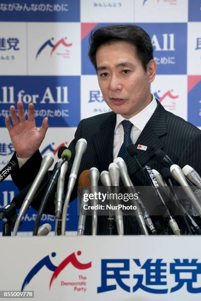 Democratic Party leader Seiji Maehara speaks general meeting of DP Diet Members in Tokyo on September 28 Japan. The leader of Japan's opposition...