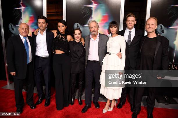 Executive producer Laurence Mark, actors Diego Luna, Kiersey Clemons, Ellen Page, executive producer Michael Douglas, actors Nina Dobrev, James...