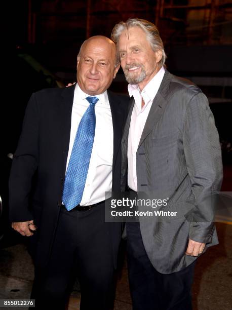 Executive producers Laurence Mark and Michael Douglas arrive at the premiere of Columbia Pictures' "Flatliners" at the Ace Theatre on September 27,...