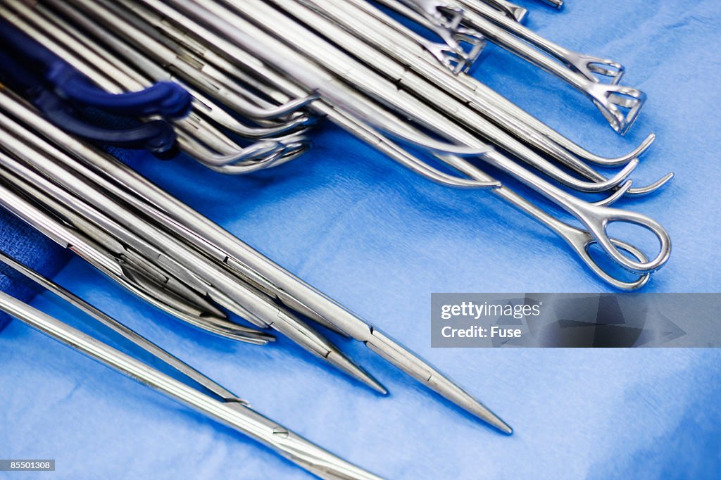 Surgical Instruments on Blue Cloth