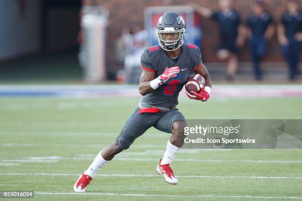 Mustangs running back Braeden West runs up field during the college football game between the SMU Mustangs and the Arkansas State Red Wolves on...