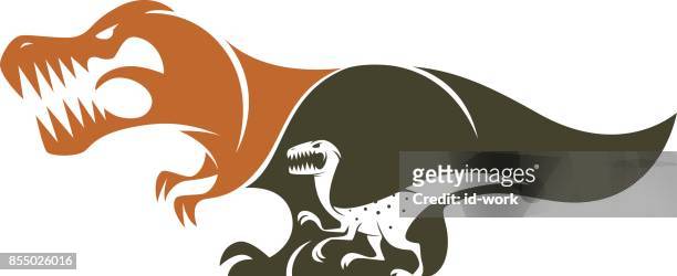 ilustraciones, imágenes clip art, dibujos animados e iconos de stock de silueta t-rex y velociraptor - velociraptor