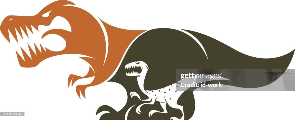 T-rex en velociraptor silhouet