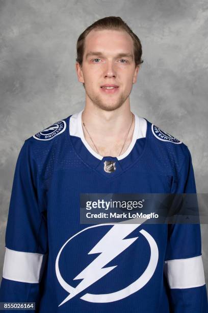 Andrei Vasilevskiy of the Tampa Bay Lightning poses for his official headshot for the 2017-2018 season on September 14, 2017 at Amalie Arena in...