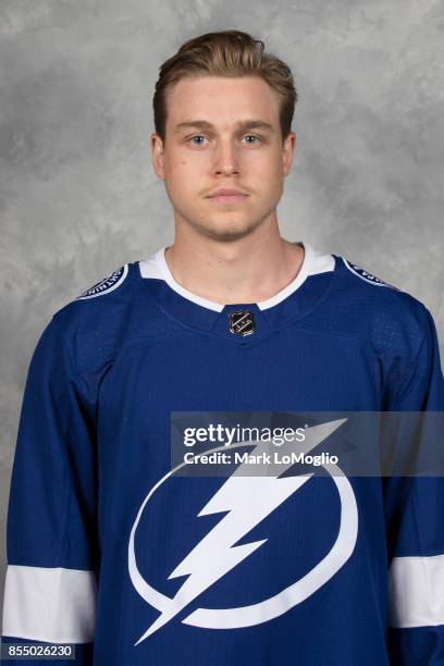 Mitchell Stephens of the Tampa Bay Lightning poses for his official headshot for the 2017-2018 season on September 14, 2017 at Amalie Arena in Tampa,...