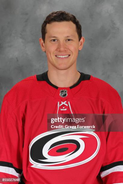 Jeff Skinner of the Carolina Hurricanes poses for his official NHL headshot for the 2017-2018 season on September 14, 2017 at Carolina Family...