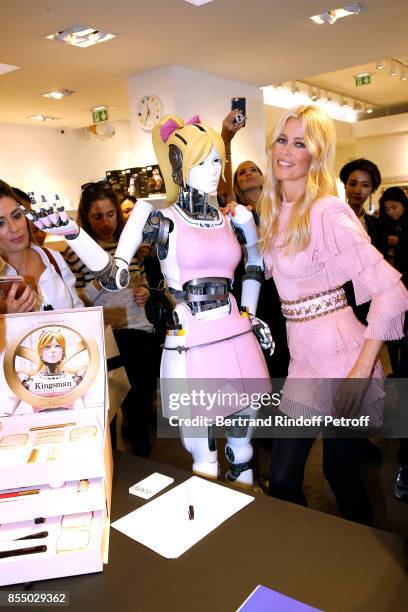 Claudia Schiffer attends the "Kingsman: The Golden Circle - Kingsmann : Le Cercle d'Or" : Book Signing and its Cosmetics Line at Colette on September...