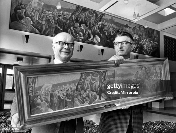 Norman Cornish gets ready for the royal presentation with Councillor Bob Pendlebury, Cornish's latest work of art will be subject to royal scrutiny...