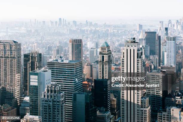 new york city skyline in the morning, united states - skyscraper roof stock pictures, royalty-free photos & images