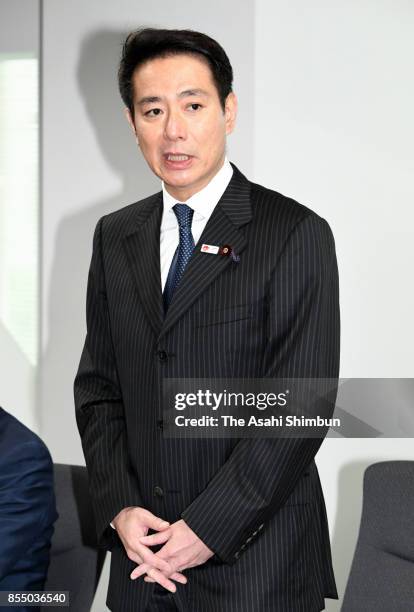 Opposition Democratic Party President Seiji Maehara addresses during the party's executive meeting at the party headquarters after the Lower House...