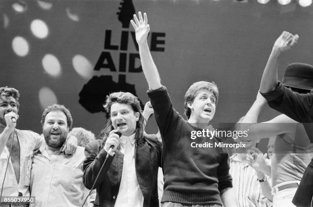 Live Aid dual venue benefit concert held on 13th July 1985 at Wembley Stadium in London, England, and the John F Kennedy Stadium in Philadelphia,...