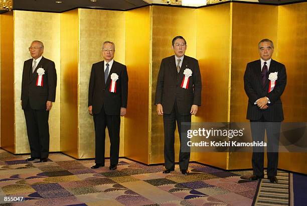 Nobuo Yamaguchi, Chairman of the Japan Chamber of Commerce and Industry, Hiroshi Okuda, Chairman of the Japan Federation of Employers'' Associations,...