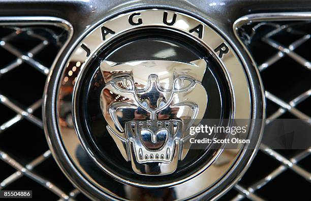 Jaguar grill emblem sits on the front of a 2009 XJ 8 at a dealership March 19, 2009 in Chicago, Illinois. Jaguar and Buick unseated Lexus to tie for...