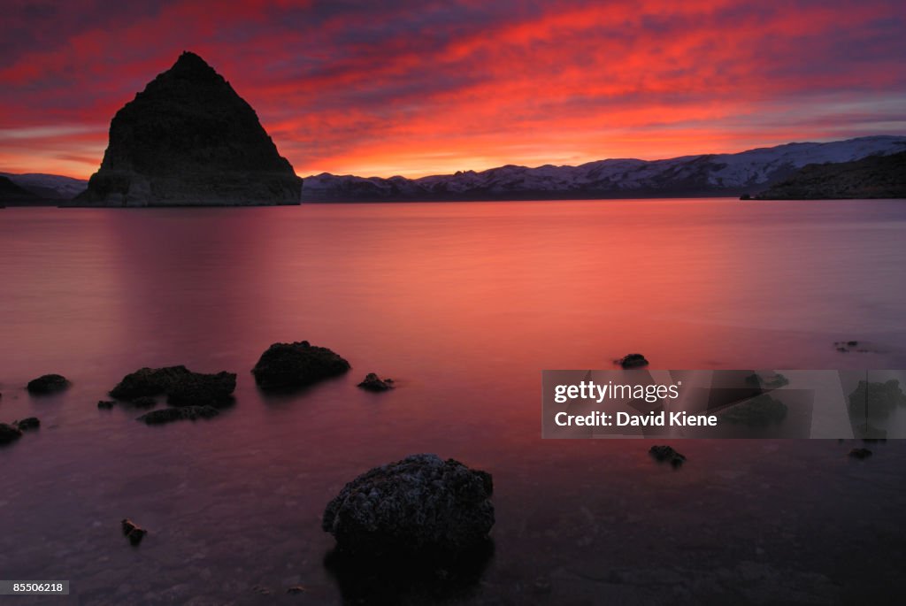 Pyramid Lake and Pyramid Island at Sunset
