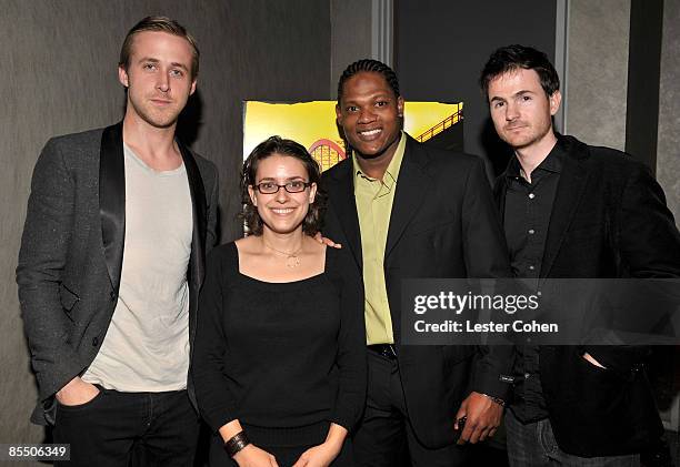 Actor Ryan Gosling, director Anna Boden, actor Algenis Perez Soto and director Ryan Fleck arrive at the Los Angeles premiere of "Sugar" held at the...