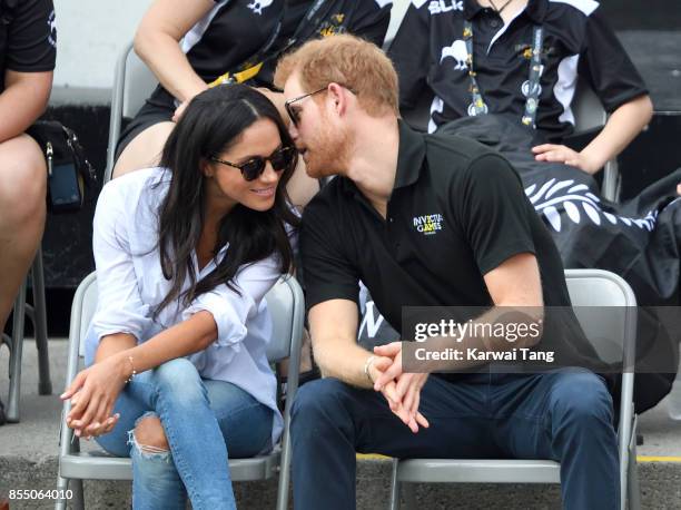 Meghan Markle and Prince Harry attend the Wheelchair Tennis on day 3 of the Invictus Games Toronto 2017 at Nathan Philips Square on September 25,...