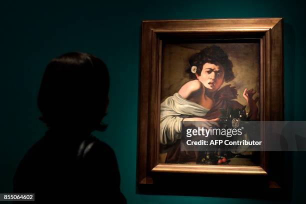 The oil painting on canvas called "Ragazzo morso dal ramarro" by Italian painter Michelangelo Merisi, better known as Caravaggio is displayed during...
