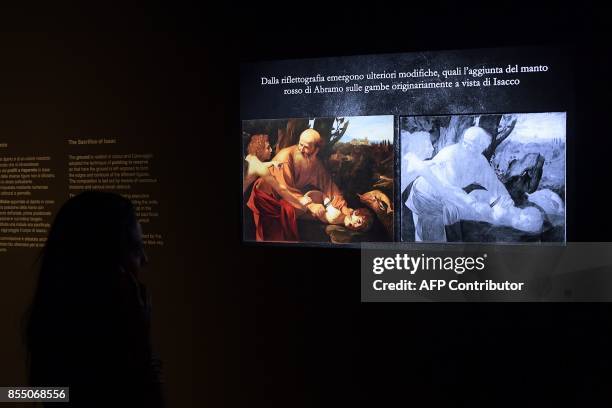 The radiography of the oil painting on canvas called "Sacrificio d'Isacco" by Italian painter Michelangelo Merisi, better known as Caravaggio is seen...