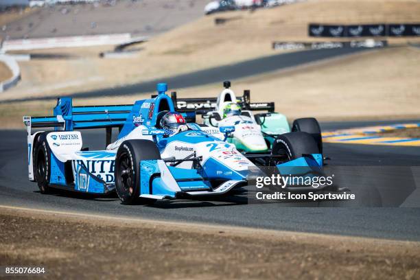 Marco Andretti in the Honda powered, United Fiber & Data IR12 at the bus stop during warm-up for the Verizon Indycar Series, GoPro Grand Prix of...