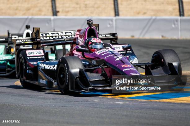 Jack Harvey in the Honda powered, AutoNation IR12 at the bus stop during warm-up for the Verizon Indycar Series, GoPro Grand Prix of Sonoma held at...