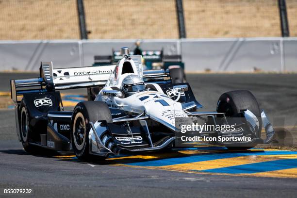 Simon Pagenaud in the Chevrolet powered, DXC Tech Team Penske IR12 at the bus stop during warm-up for the Verizon Indycar Series, GoPro Grand Prix of...