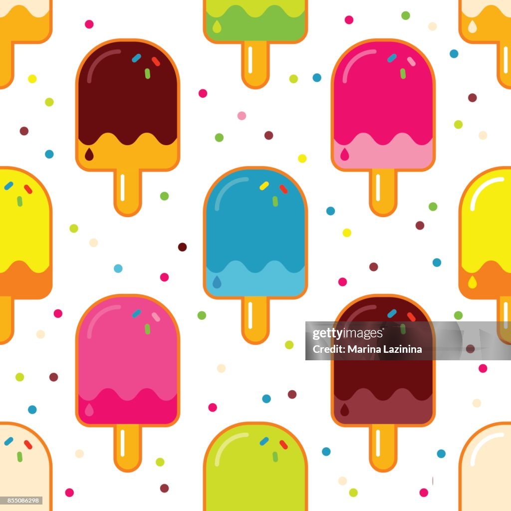 Seamless Vector Background With Decorative Popsicle Pattern With Ice Cream  Cute Cartoon Popsicle Textile Rapport High-Res Vector Graphic - Getty Images