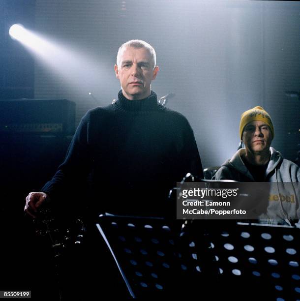 Neil Tennant and Chris Lowe of English synth-pop duo Pet Shop Boys posed in 2002.