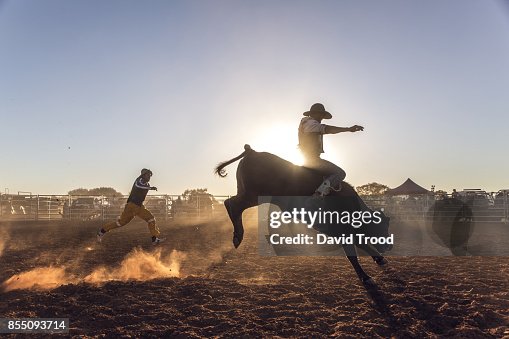 Flying Rodeo Dust Flying At A Rodeo In Central Queensland Australia High-Res Stock ...