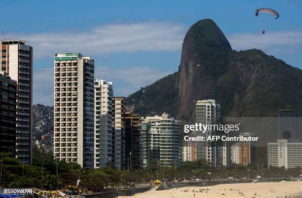 General view of Sao Conrado neighbourhood, with Rocinha favela in the background, in Rio de Janeiro, Brazil, on Septemper 26, 2017. Residents of chic...