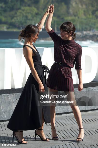 Spanish actresses Macarena Garcia and Anna Castillo attend 'La Llamada' photocall during the 65th San Sebastian International Film Festival on...
