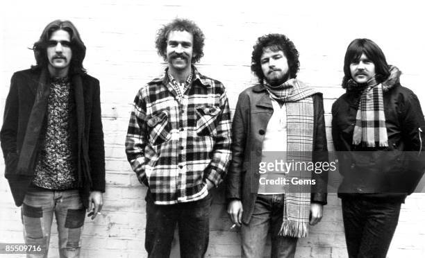 Photo of EAGLES; L-R: Glenn Frey, Bernie Leadon, Don Henley, Randy Meisner - posed, group shot - c. Early 1970s
