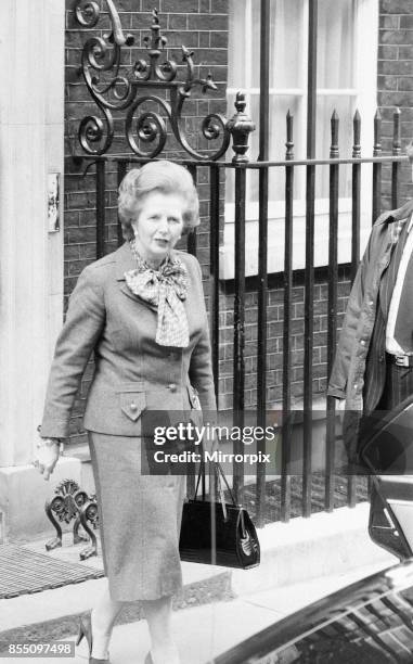 Margaret Thatcher PM pictured outside Downing Street, London, Wednesday 14th April 1982. Leaving Downing Street, on her way to the House of Commons...