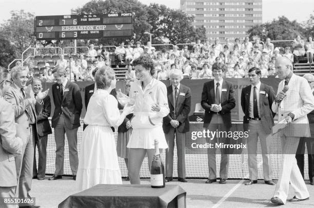 Edgbaston Cup at the Edgbaston Priory Club in Birmingham, England, 11th to 17th June 1984. Our picture shows, Pam Shriver wins Women's Singles Final,...