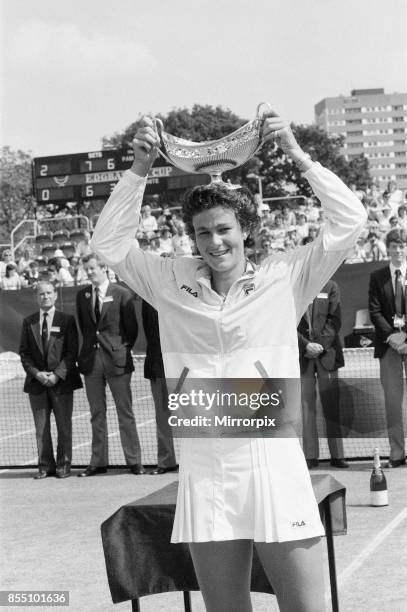 Edgbaston Cup at the Edgbaston Priory Club in Birmingham, England, 11th to 17th June 1984. Our picture shows, Pam Shriver wins Women's Singles Final,...